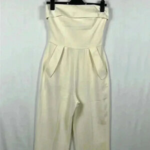 Animale Strapless Pantsuit Back Zip Cowl Collar Wide Leg Pockets Classy Swank 36